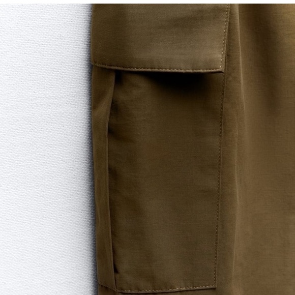 NWT. Zara Khaki Cotton Blend Strapless Cargo Belted Jumpsuit. Size M. - Picture 8 of 11